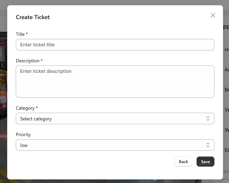 Ticket Creation Modal — screenshot pending